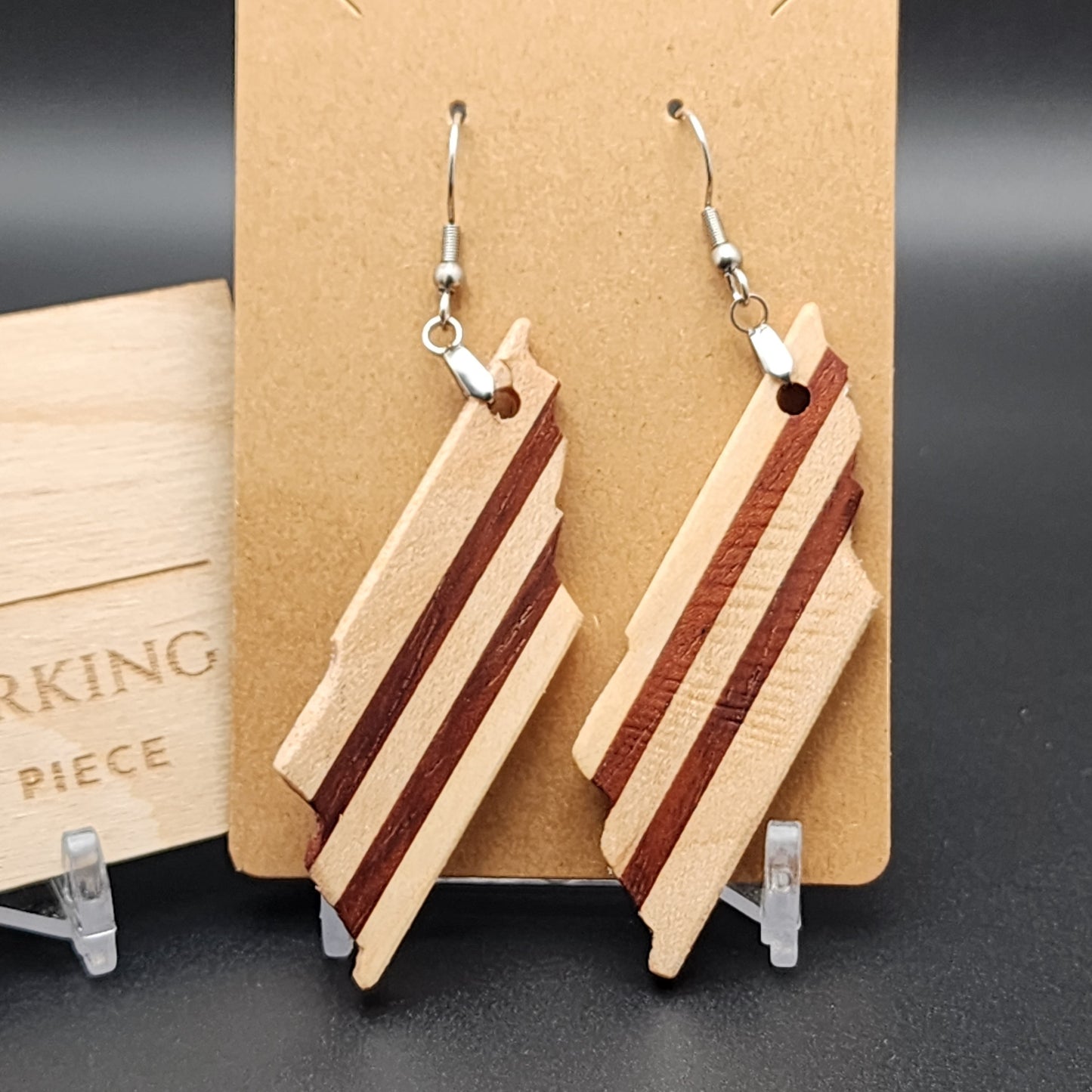 State of Tennessee - Exotic Wood Earrings - Jatoba and Maple, Hypo-Allergenic Stainless Steel Hooks