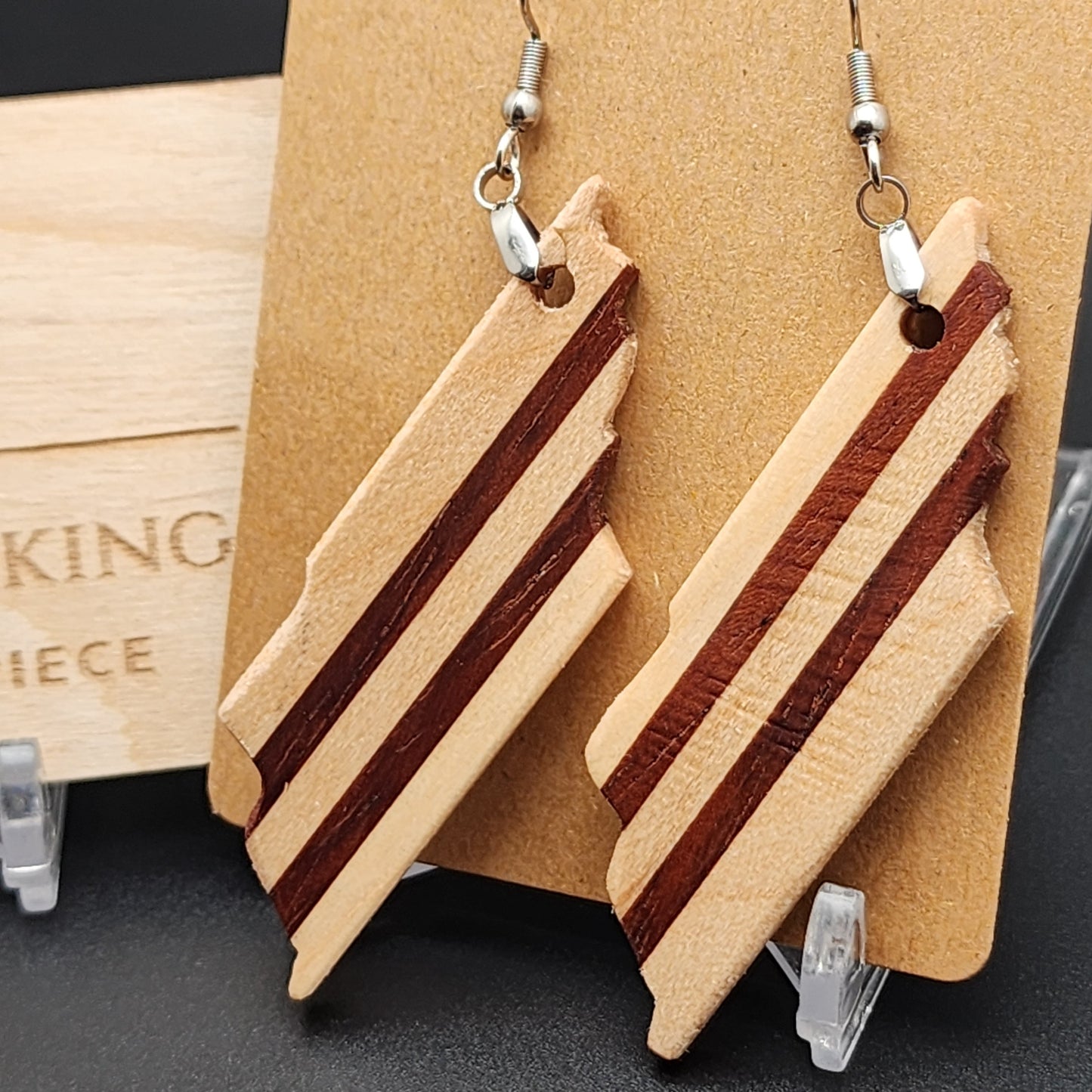 State of Tennessee - Exotic Wood Earrings - Jatoba and Maple, Hypo-Allergenic Stainless Steel Hooks