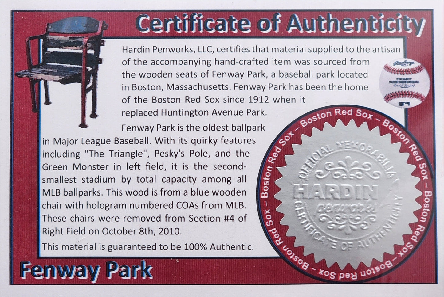 Boston Red Sox Pen | Fenway Park Hybrid Resin-Wood Souvenir | Fenway Park | Baseball | Collectible | MLB | Handcrafted | Red Sox Fan Gift