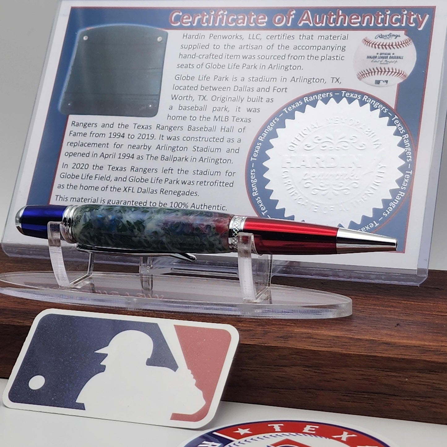Texas Rangers Pen | Globe Life Park Seat Pen | Baseball | Collectible | MLB | Handcrafted | Rangers Fan Gift