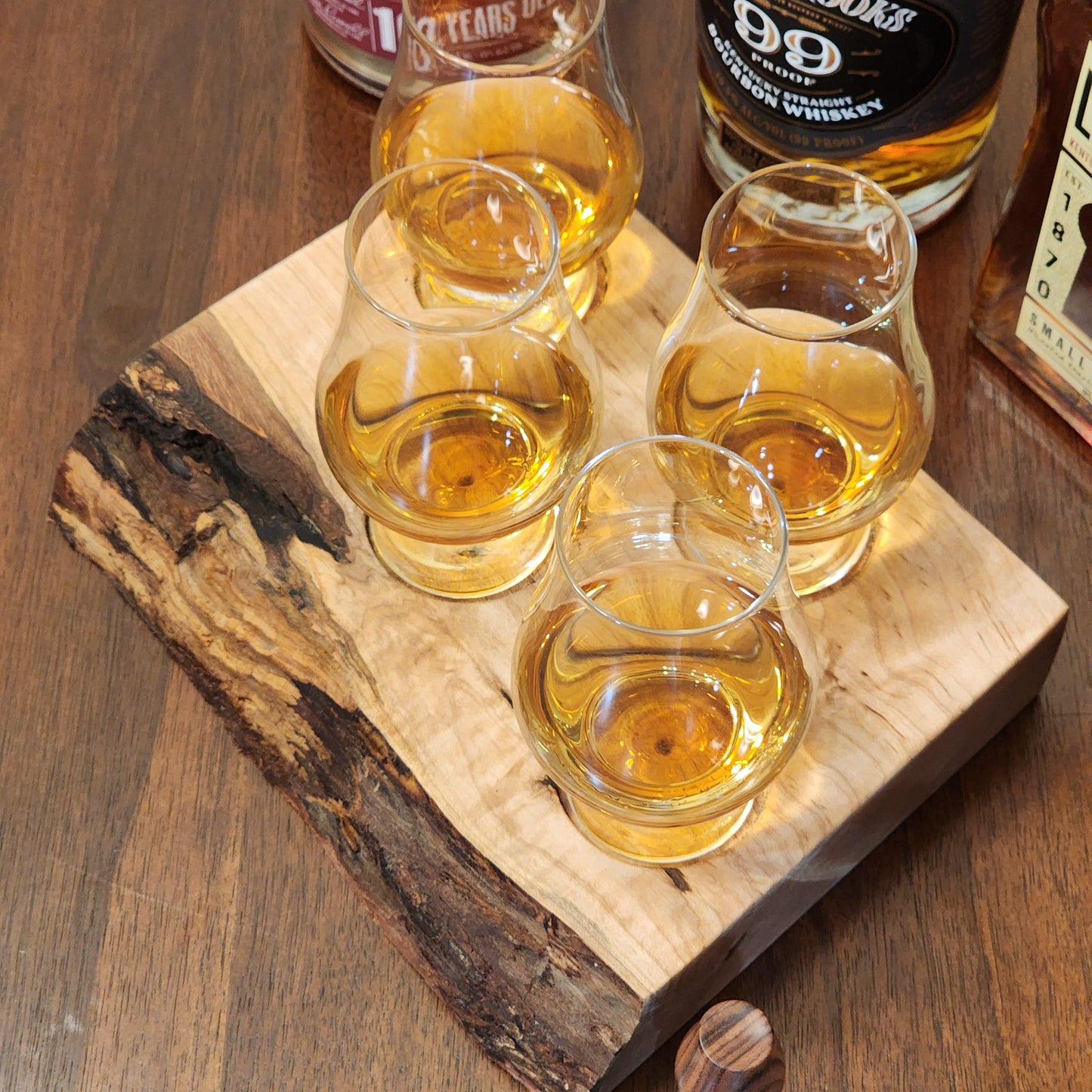 Whiskey Flight • Live Edge Maple • Handmade Hardwood • Bourbon Tasting Tray • Bar Gift