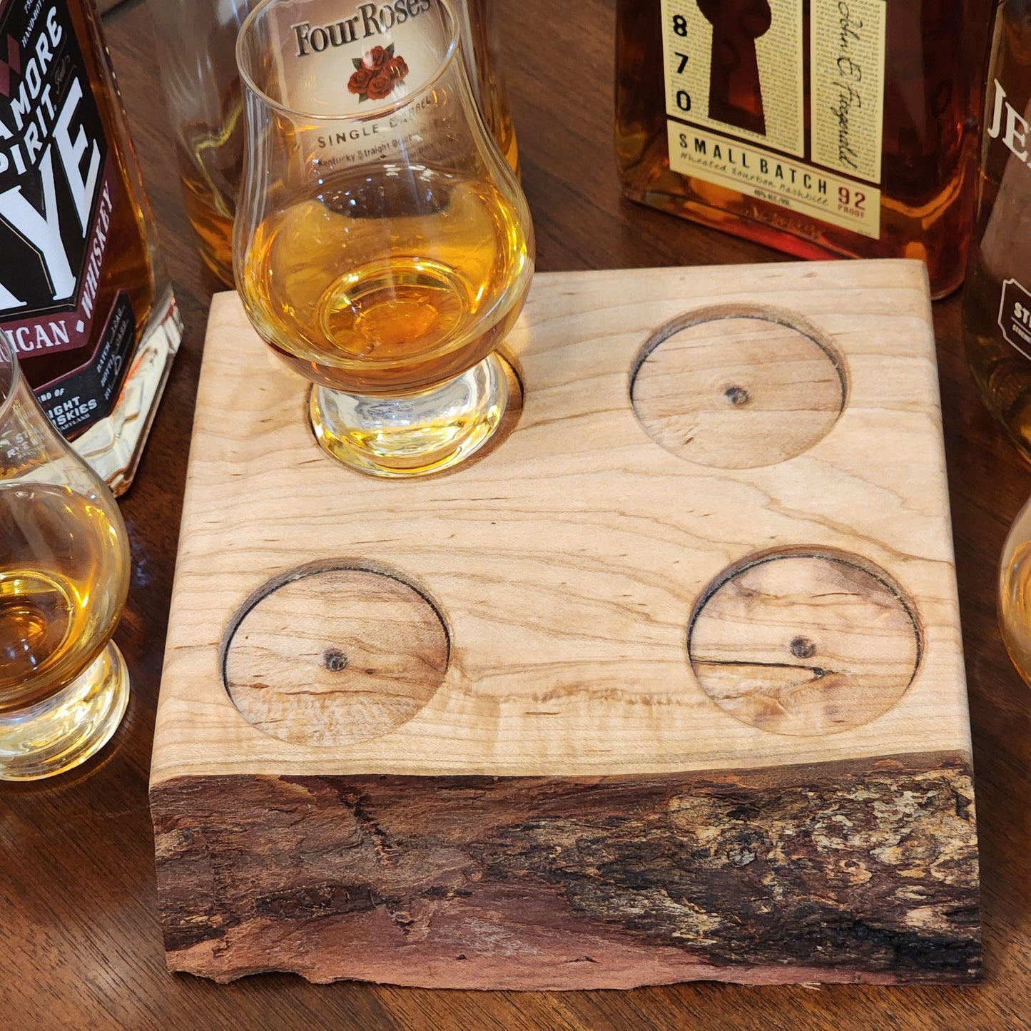 Whiskey Flight - Live Edge Maple - Hardwood - Home Entertainment - Bourbon Flight - Handmade - Wood - Decorative - Bar Accessory