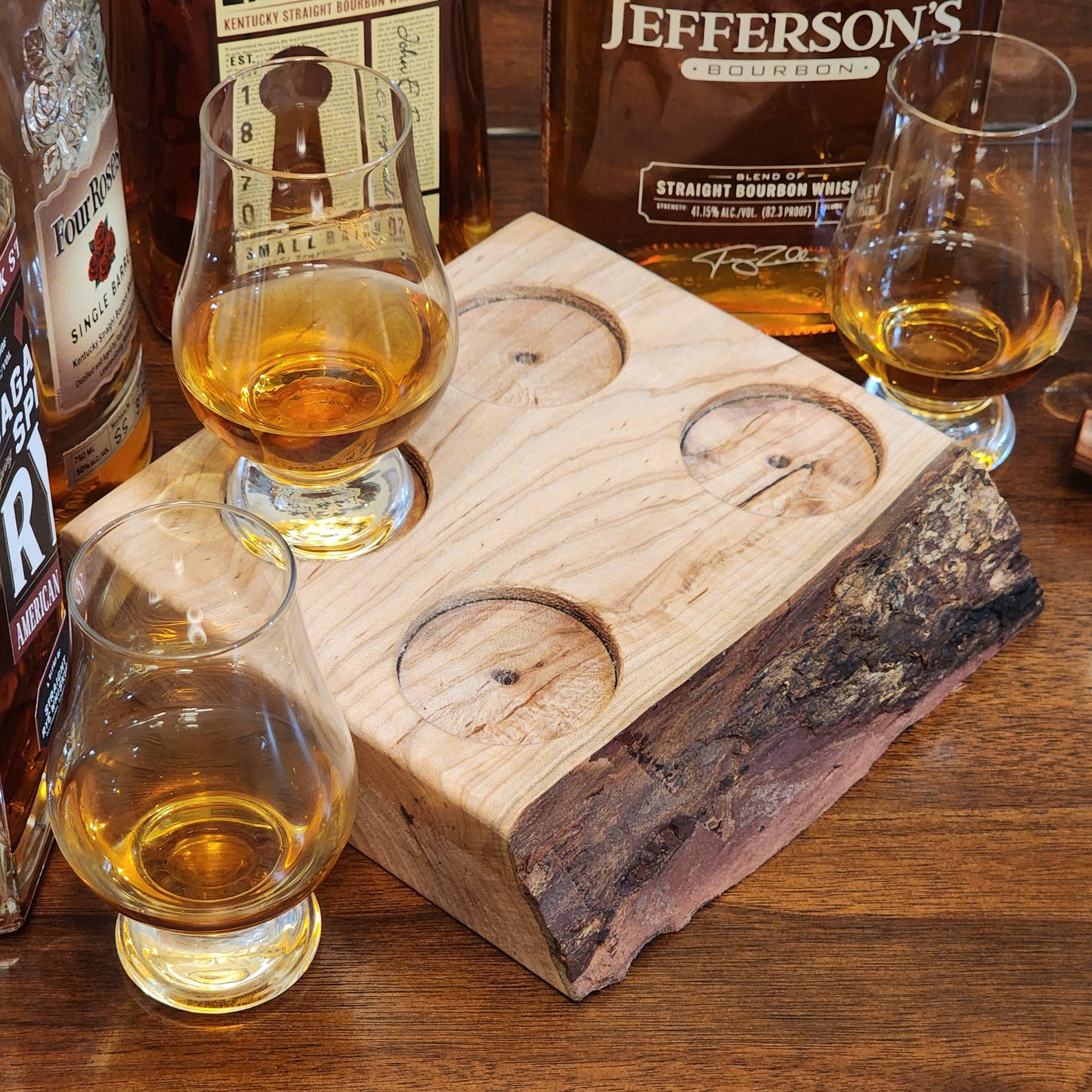 Whiskey Flight - Live Edge Maple - Hardwood - Home Entertainment - Bourbon Flight - Handmade - Wood - Decorative - Bar Accessory
