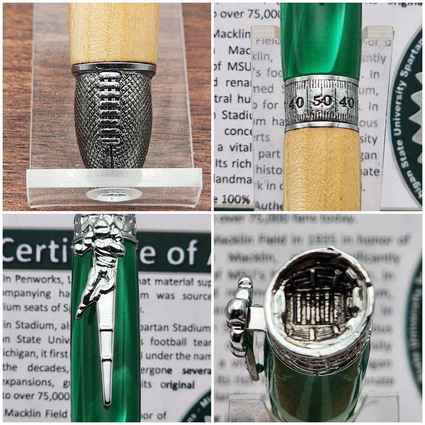 Macklin Stadium Pen – Turned from Historic Seating · Michigan State University Collector’s Football Gift · Handmade Stadium Series Twist Pen
