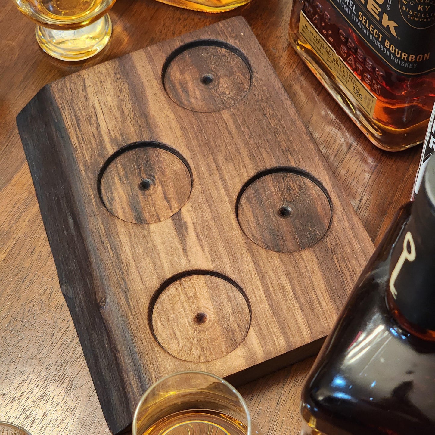 Whiskey Flight • Live Edge Walnut • Handmade Hardwood • Bourbon Tasting Tray • Bar Gift