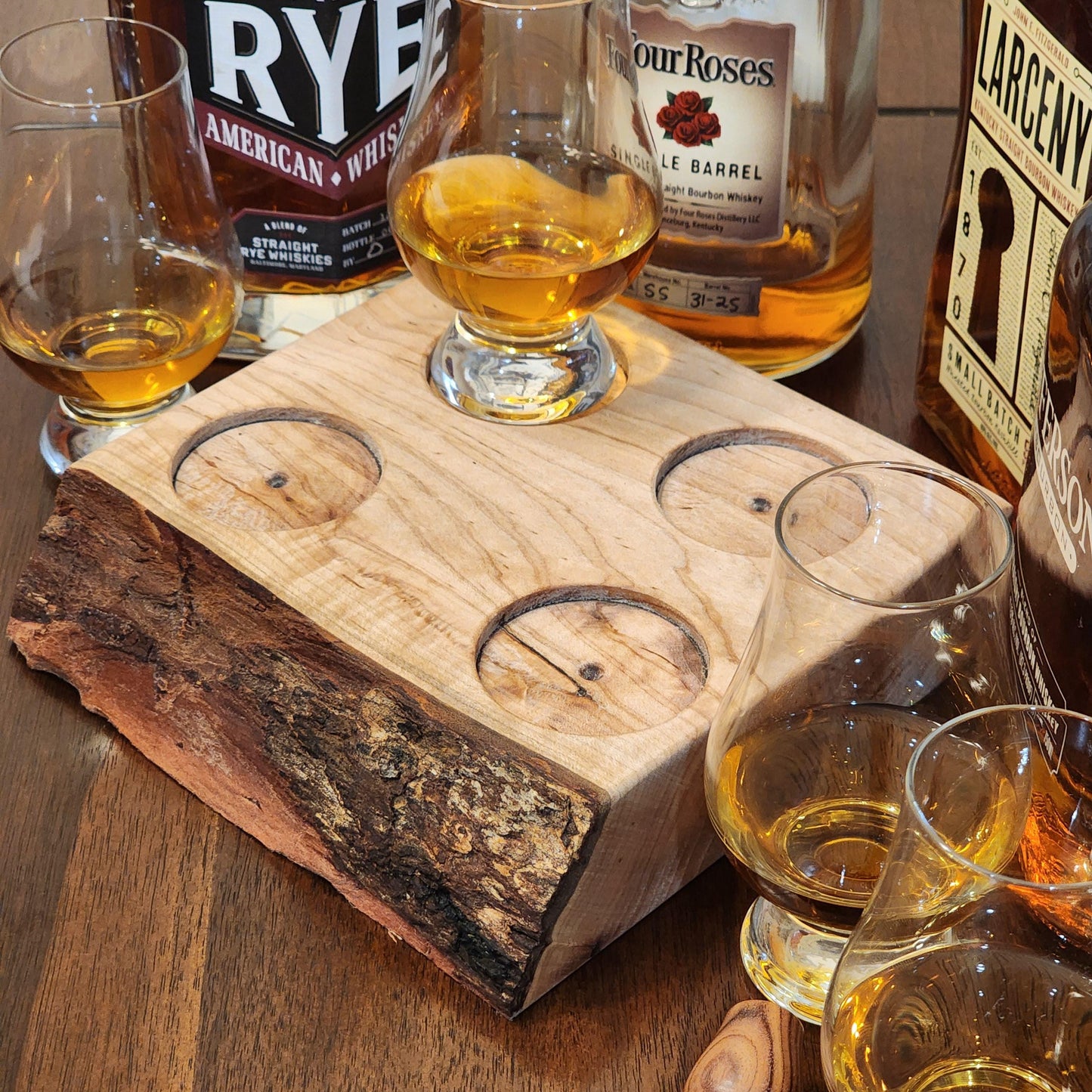 Whiskey Flight - Live Edge Maple - Hardwood - Home Entertainment - Bourbon Flight - Handmade - Wood - Decorative - Bar Accessory