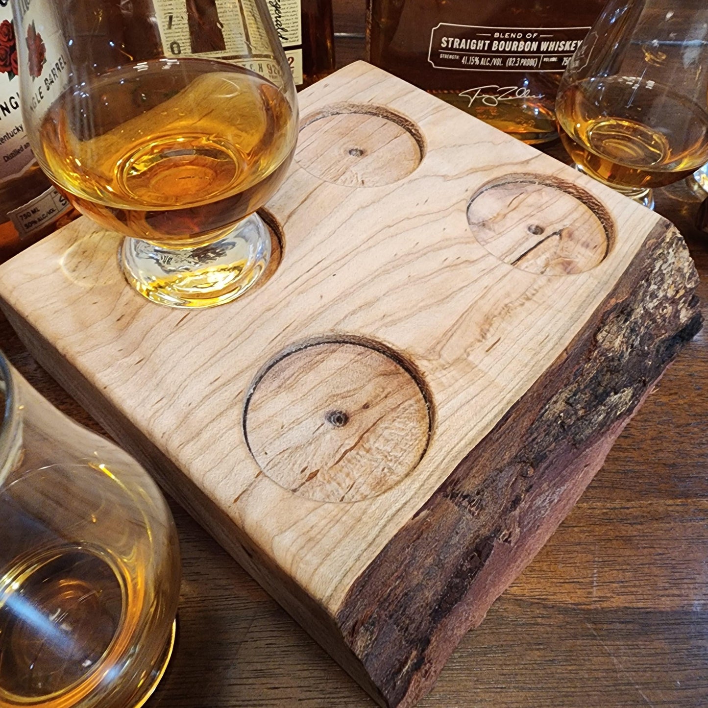 Whiskey Flight - Live Edge Maple - Hardwood - Home Entertainment - Bourbon Flight - Handmade - Wood - Decorative - Bar Accessory