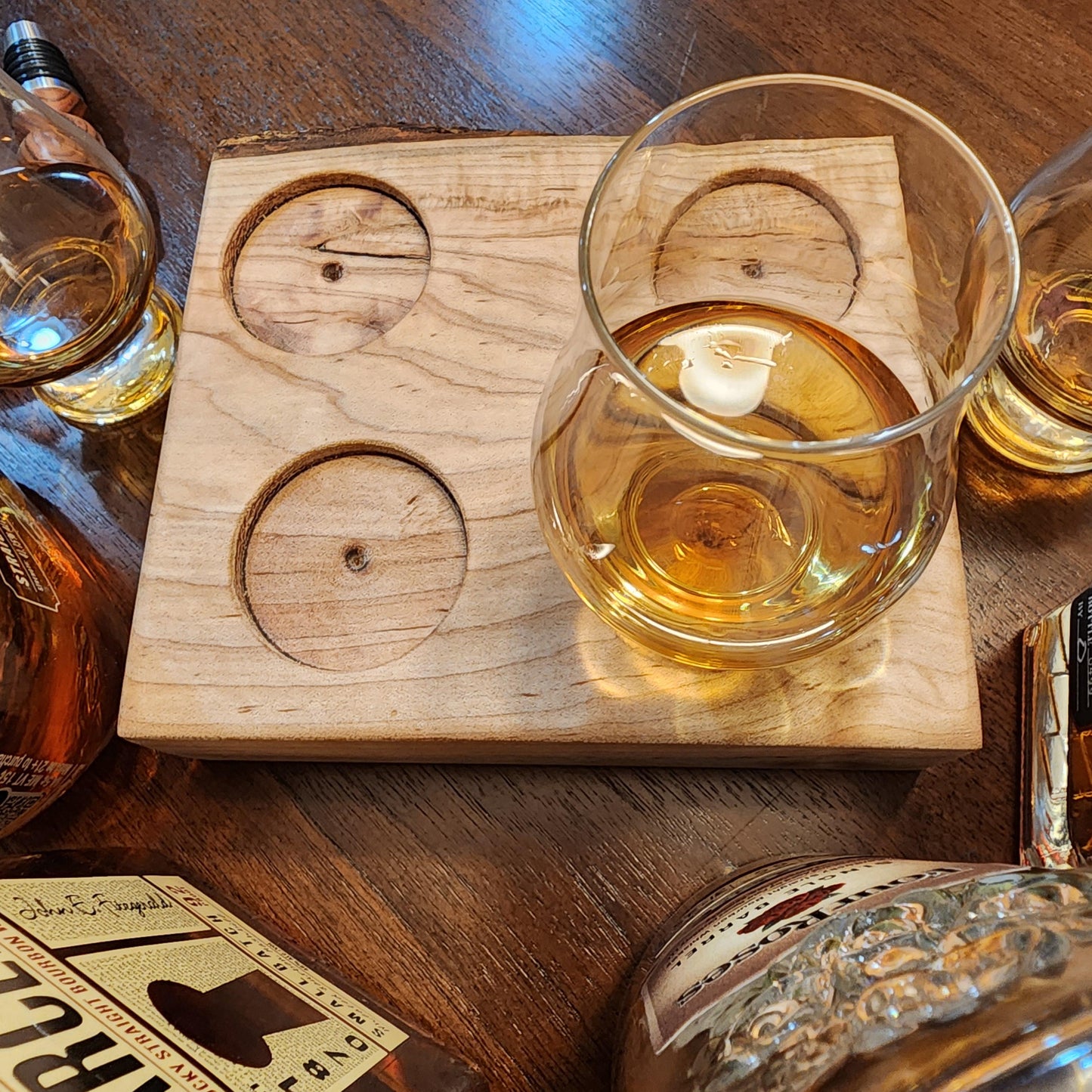 Whiskey Flight • Live Edge Maple • Handmade Hardwood • Bourbon Tasting Tray • Bar Gift