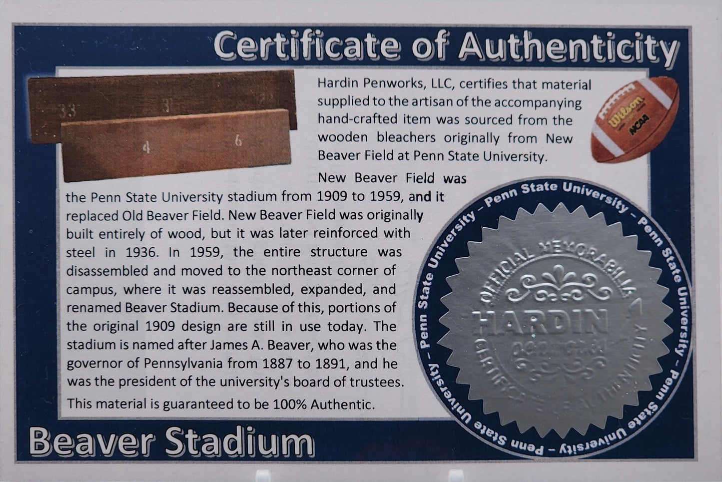 Penn State University | Beaver Stadium Souvenir Football Kit Pen | Stadium Seat Pen | Collectible | NCAA | Nittany Lions Fan Gift | BigTen