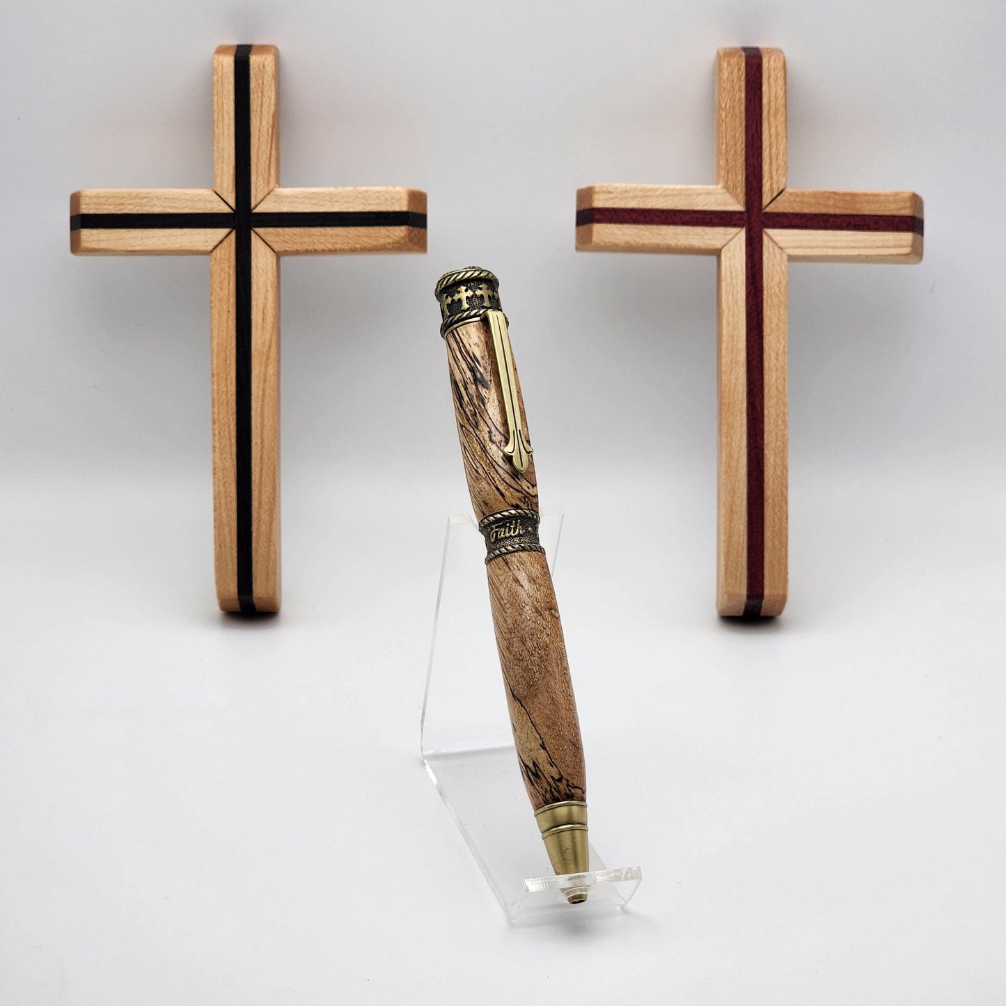 Faith, Hope, & Love Pen | Ballpoint Ink Pen | Twist Pen | 1 Corinthians 13:13 | Christian | Spalted Pecan Twist Pen | Antique Brass Pen