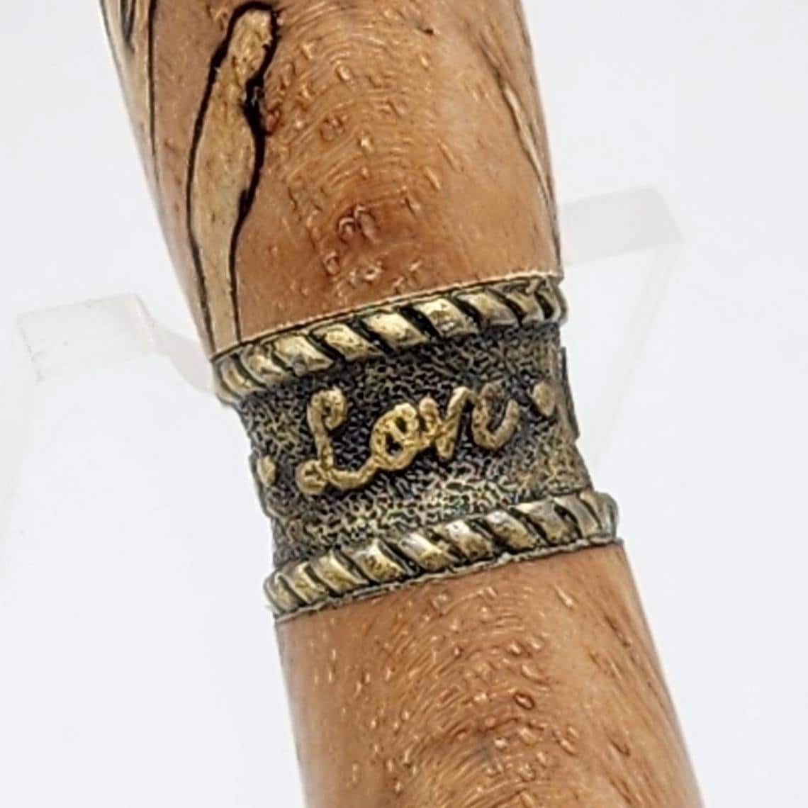 Faith, Hope, & Love Pen | Ballpoint Ink Pen | Twist Pen | 1 Corinthians 13:13 | Christian | Spalted Pecan Twist Pen | Antique Brass Pen