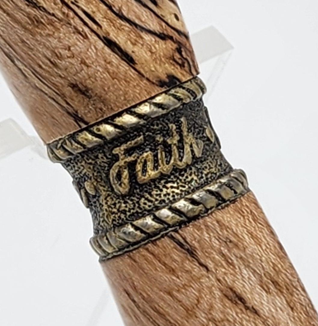 Faith, Hope, & Love Pen | Ballpoint Ink Pen | Twist Pen | 1 Corinthians 13:13 | Christian | Spalted Pecan Twist Pen | Antique Brass Pen