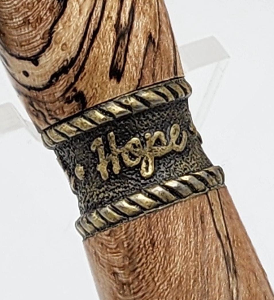 Faith, Hope, & Love Pen | Ballpoint Ink Pen | Twist Pen | 1 Corinthians 13:13 | Christian | Spalted Pecan Twist Pen | Antique Brass Pen
