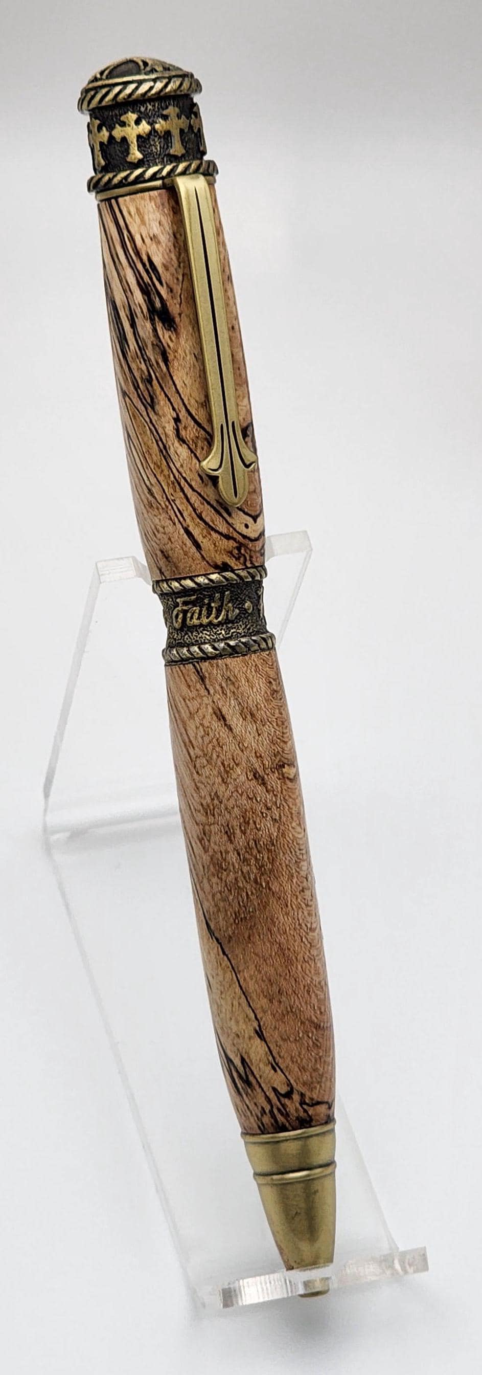 Faith, Hope, & Love Pen | Ballpoint Ink Pen | Twist Pen | 1 Corinthians 13:13 | Christian | Spalted Pecan Twist Pen | Antique Brass Pen
