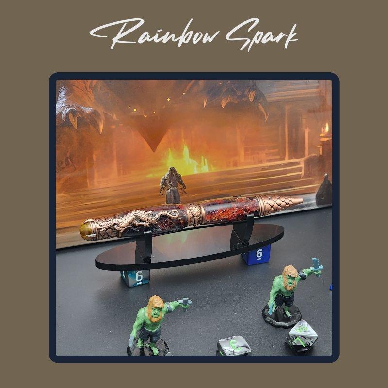 - Rainbow Spark
Copper dragon pen with multicolor resin barrel—fantasy pen inspired by elemental magic and dragon flight