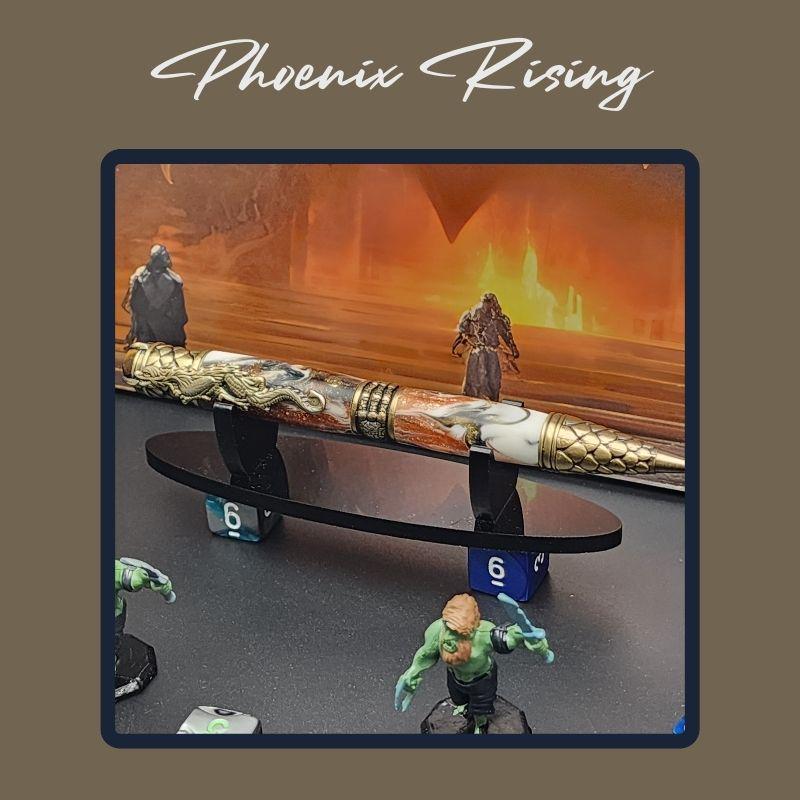 - Phoenix Rising
Brass dragon pen with fiery orange resin barrel—handmade pen symbolizing rebirth and mythic power.