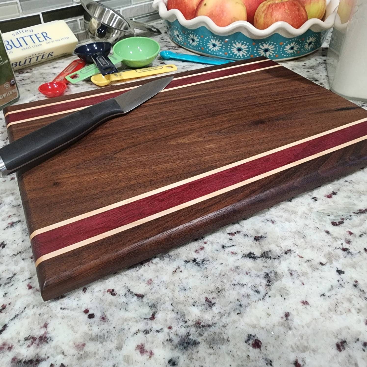 12" x 8" Walnut Cutting Board #1 | Handmade | Hardwood | Walnut | Maple | Purpleheart