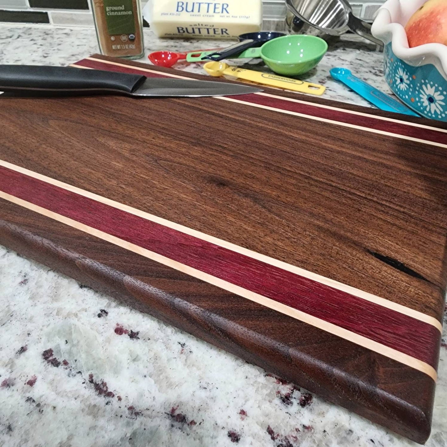 12" x 8" Walnut Cutting Board #1 | Handmade | Hardwood | Walnut | Maple | Purpleheart