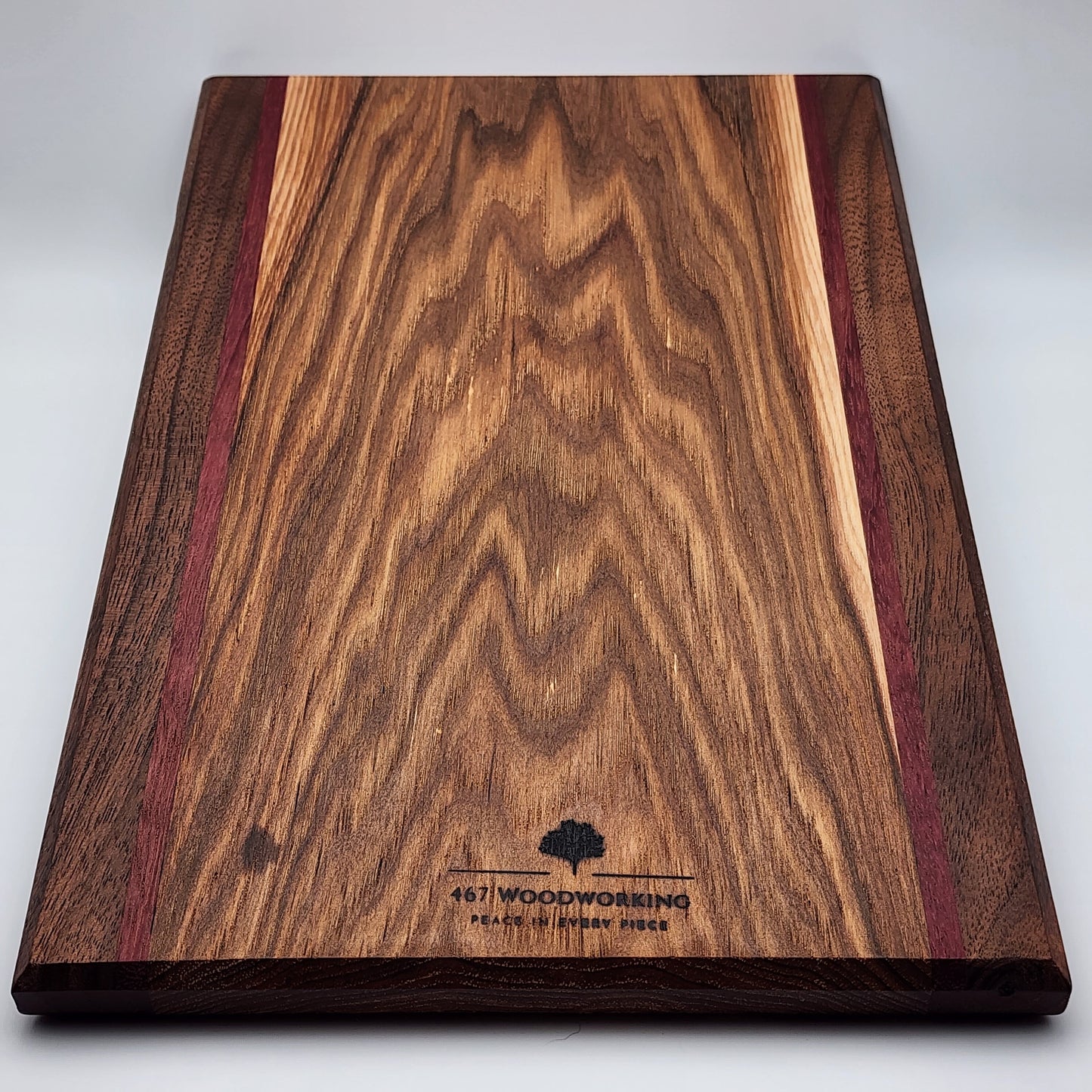 12" x 8" Hickory Cutting Board - Handmade - Hardwood - Hickory - Walnut - Purpleheart