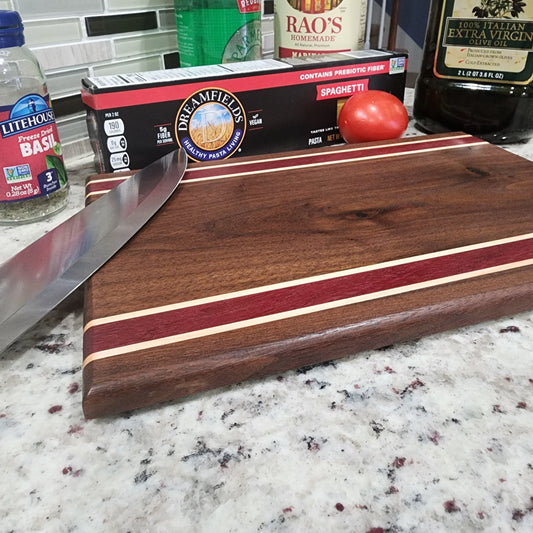 12" x 8" Walnut Cutting Board #2 | Handmade | Hardwood | Walnut | Maple | Purpleheart