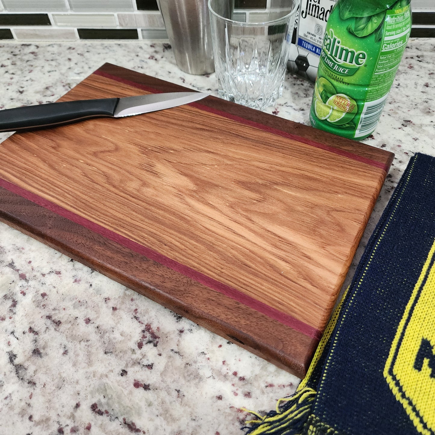 12" x 8" Hickory Cutting Board - Handmade - Hardwood - Hickory - Walnut - Purpleheart