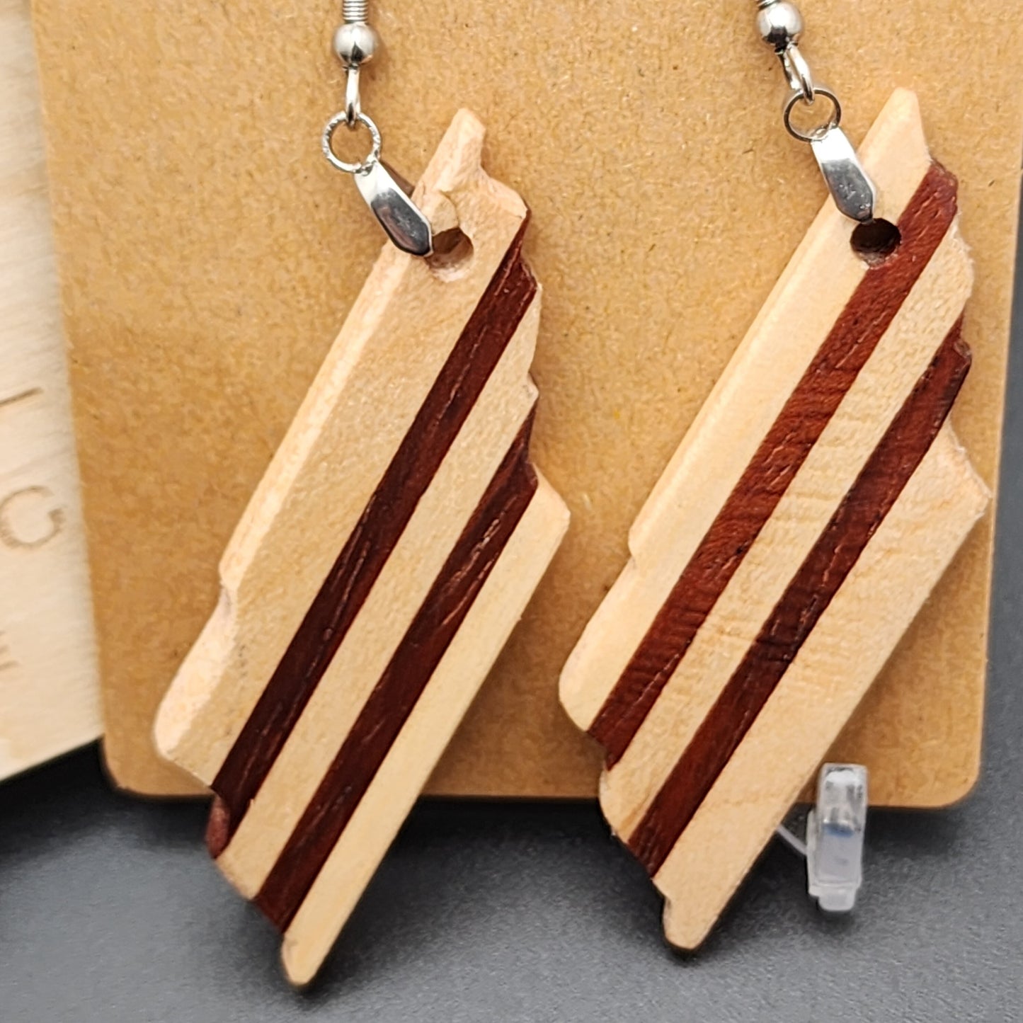State of Tennessee - Exotic Wood Earrings - Jatoba and Maple, Hypo-Allergenic Stainless Steel Hooks