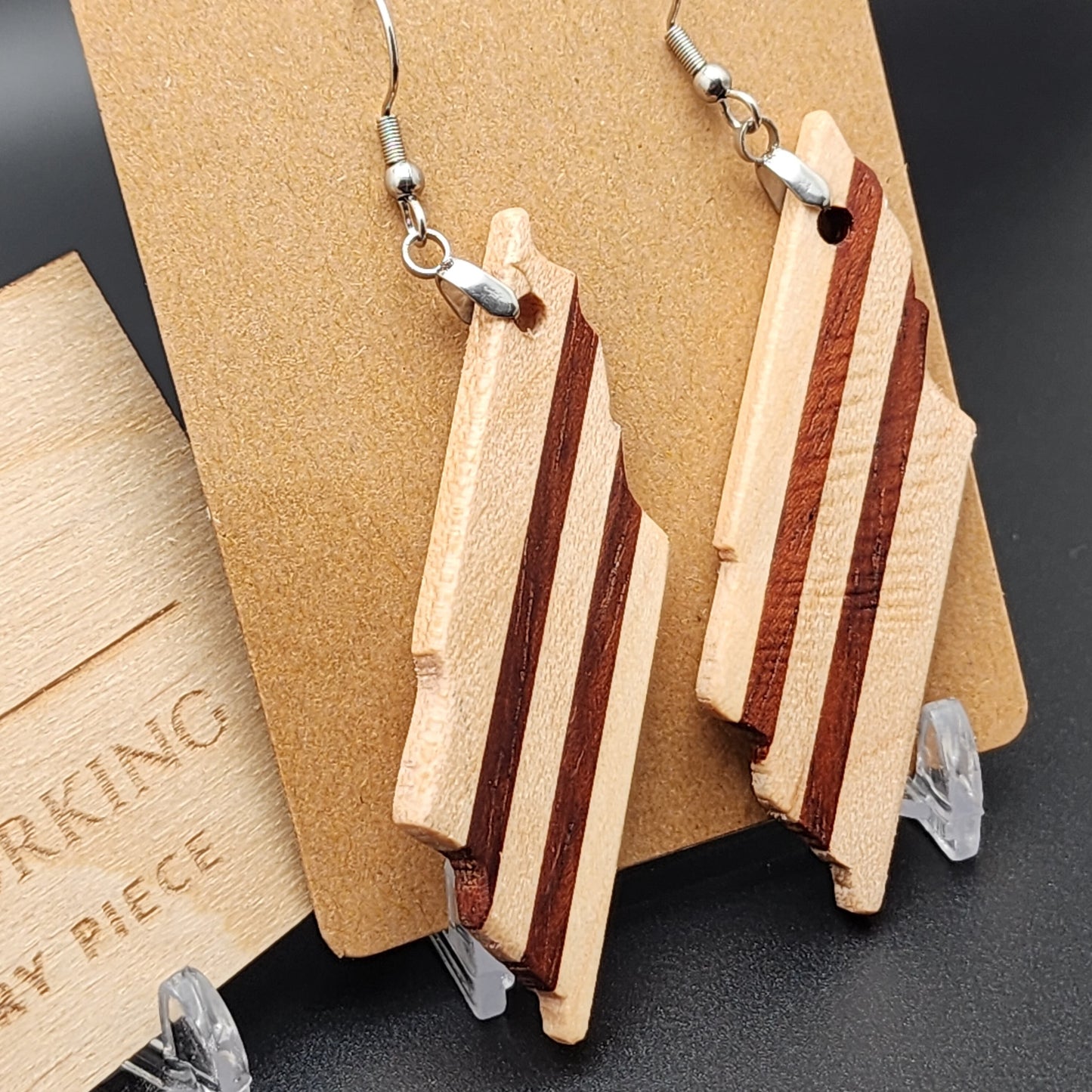 State of Tennessee - Exotic Wood Earrings - Jatoba and Maple, Hypo-Allergenic Stainless Steel Hooks