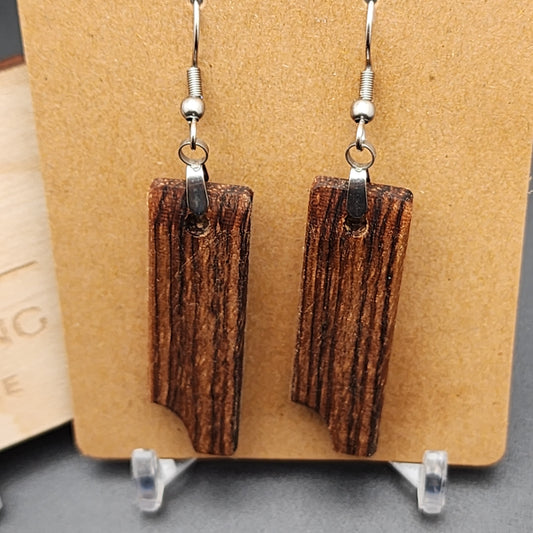 Exotic Wood Earrings - Zebrawood with Red Oak, Hypo-Allergenic Stainless Steel Hooks