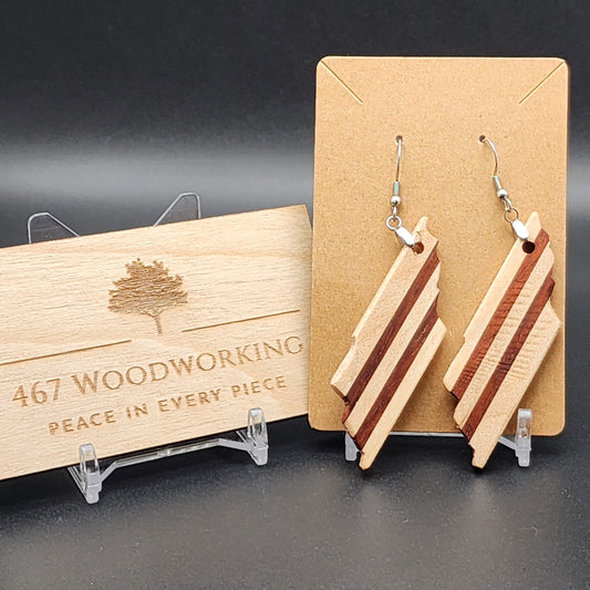 State of Tennessee - Exotic Wood Earrings - Jatoba and Maple, Hypo-Allergenic Stainless Steel Hooks