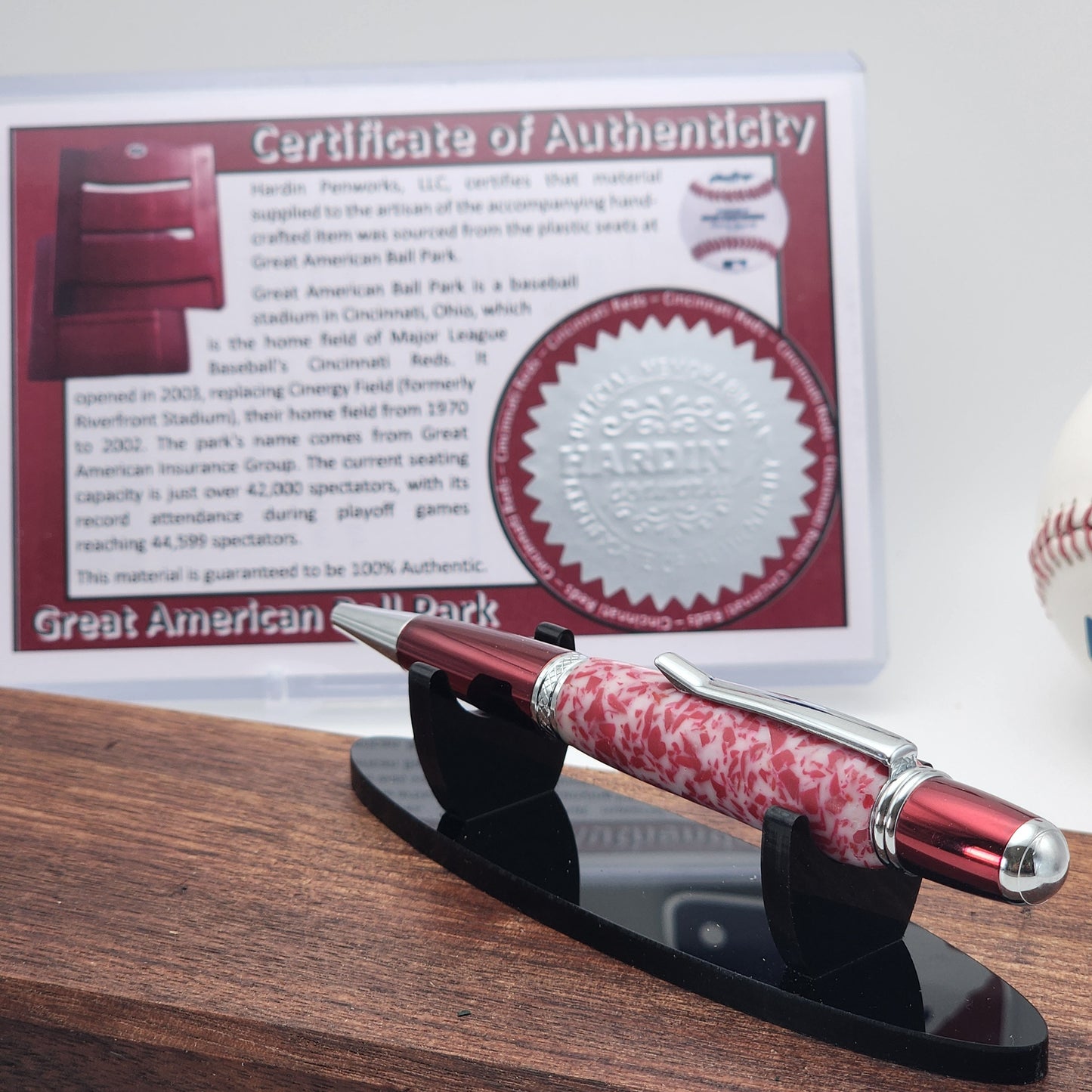 Cincinnati Reds Pen – Made from Great American Ball Park Seating · Baseball Kit Twist Pen · MLB Collectible · Reds Fan Gift