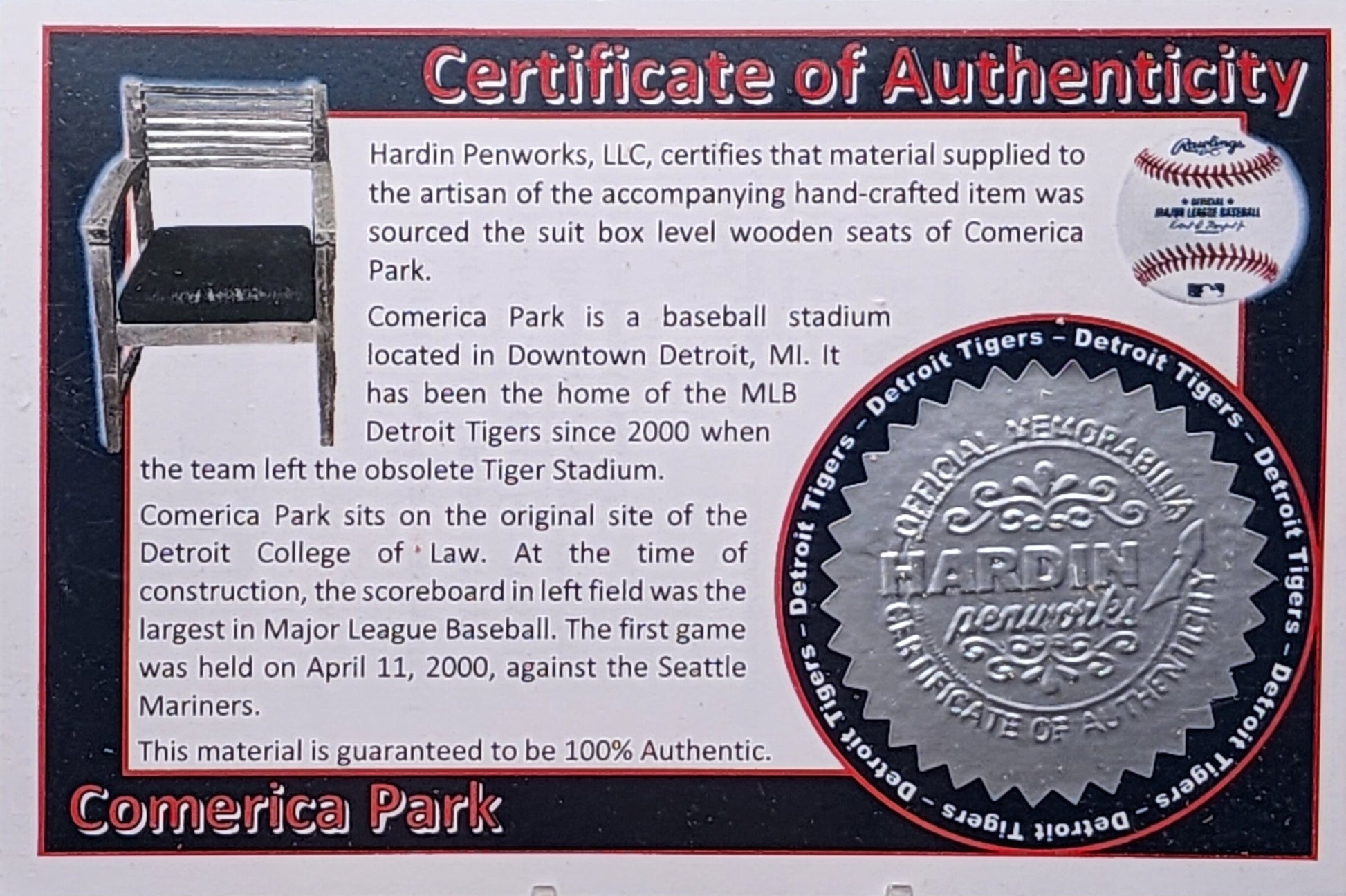 Comerica Park | Detroit Tigers Souvenir Pen | Stadium Seat Pen | Baseball | Collectible | MLB | | Tigers Fan Gift