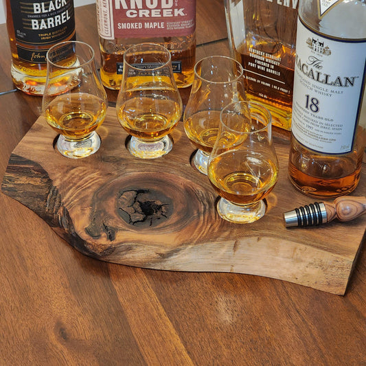 Whiskey Flight - Live Edge Walnut - Hardwood - Home Entertainment - Bourbon Flight - Handmade - Wood - Decorative - Bar Accessory