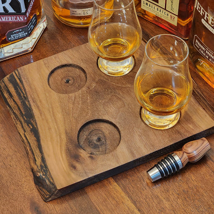 Whiskey Flight • Live Edge Walnut • Handmade Hardwood • Bourbon Tasting Tray • Bar Gift