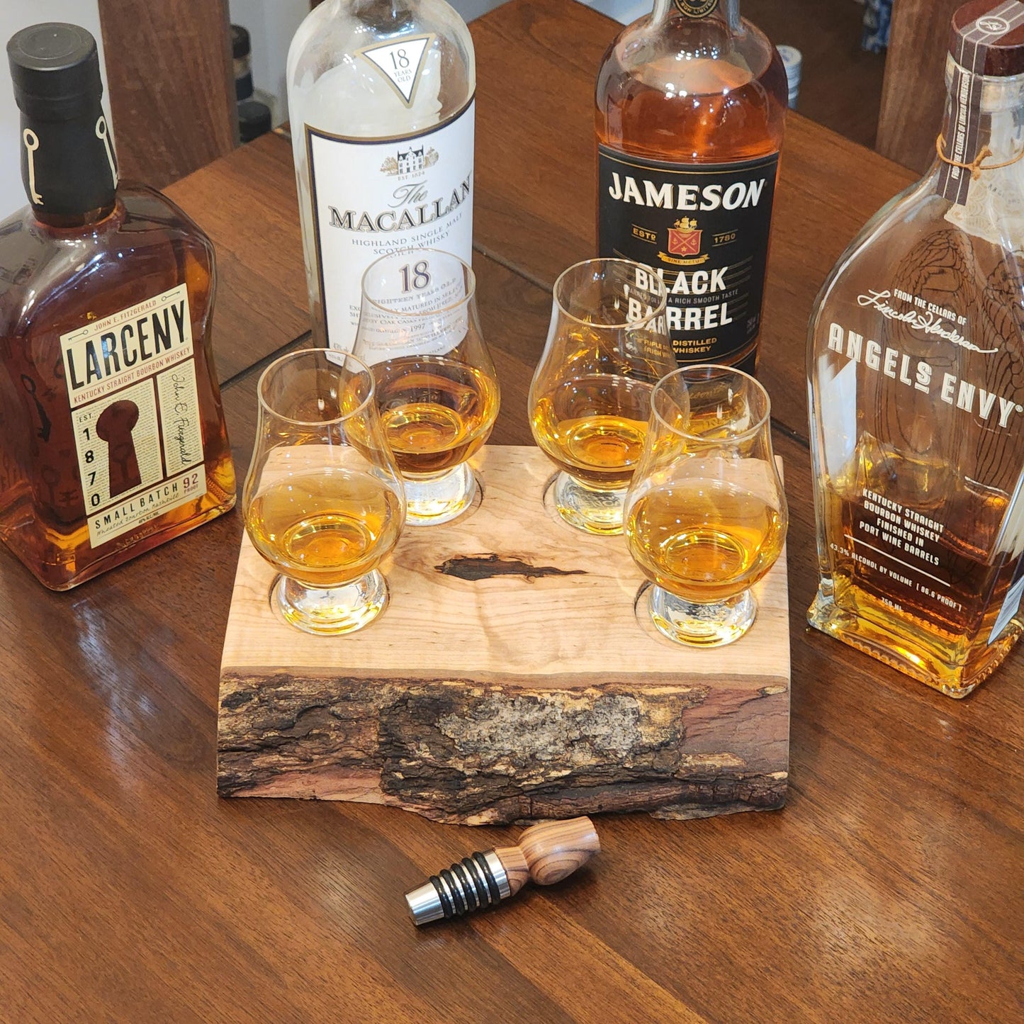Whiskey Flight • Live Edge Maple • Handmade Hardwood • Bourbon Tasting Tray • Bar Gift