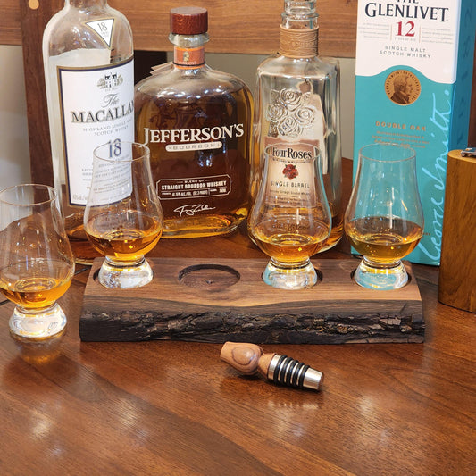 Whiskey Flight - Live Edge Walnut - Hardwood - Home Entertainment - Bourbon Flight - Handmade - Wood - Decorative - Bar Accessory