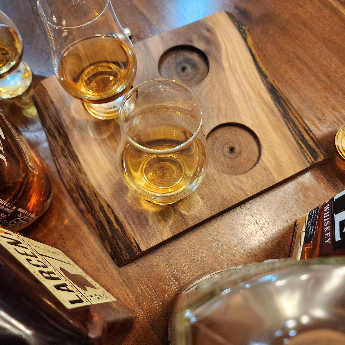 Whiskey Flight • Live Edge Walnut • Handmade Hardwood • Bourbon Tasting Tray • Bar Gift