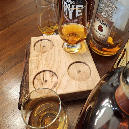 Whiskey Flight • Live Edge Maple • Handmade Hardwood • Bourbon Tasting Tray • Bar Gift