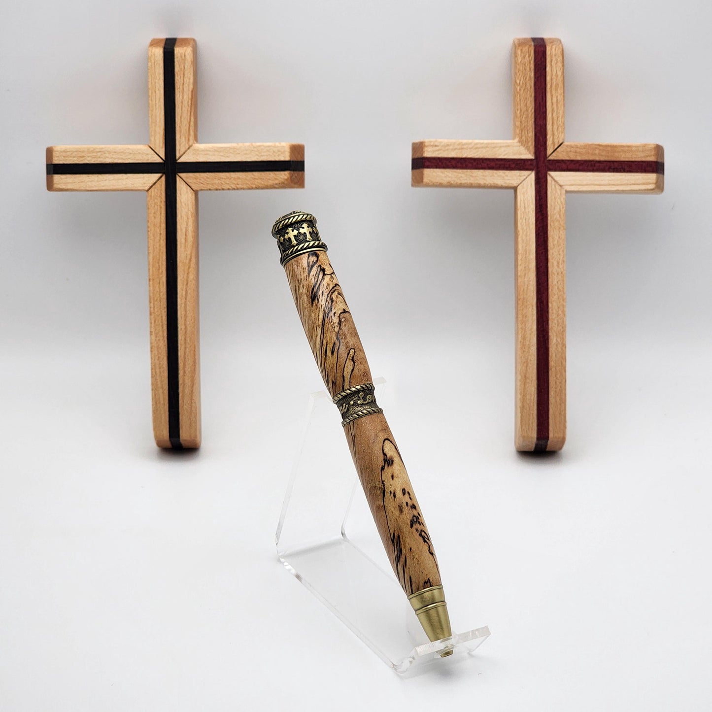 Faith, Hope, & Love Pen | Ballpoint Ink Pen | Twist Pen | 1 Corinthians 13:13 | Christian | Spalted Pecan Twist Pen | Antique Brass Pen