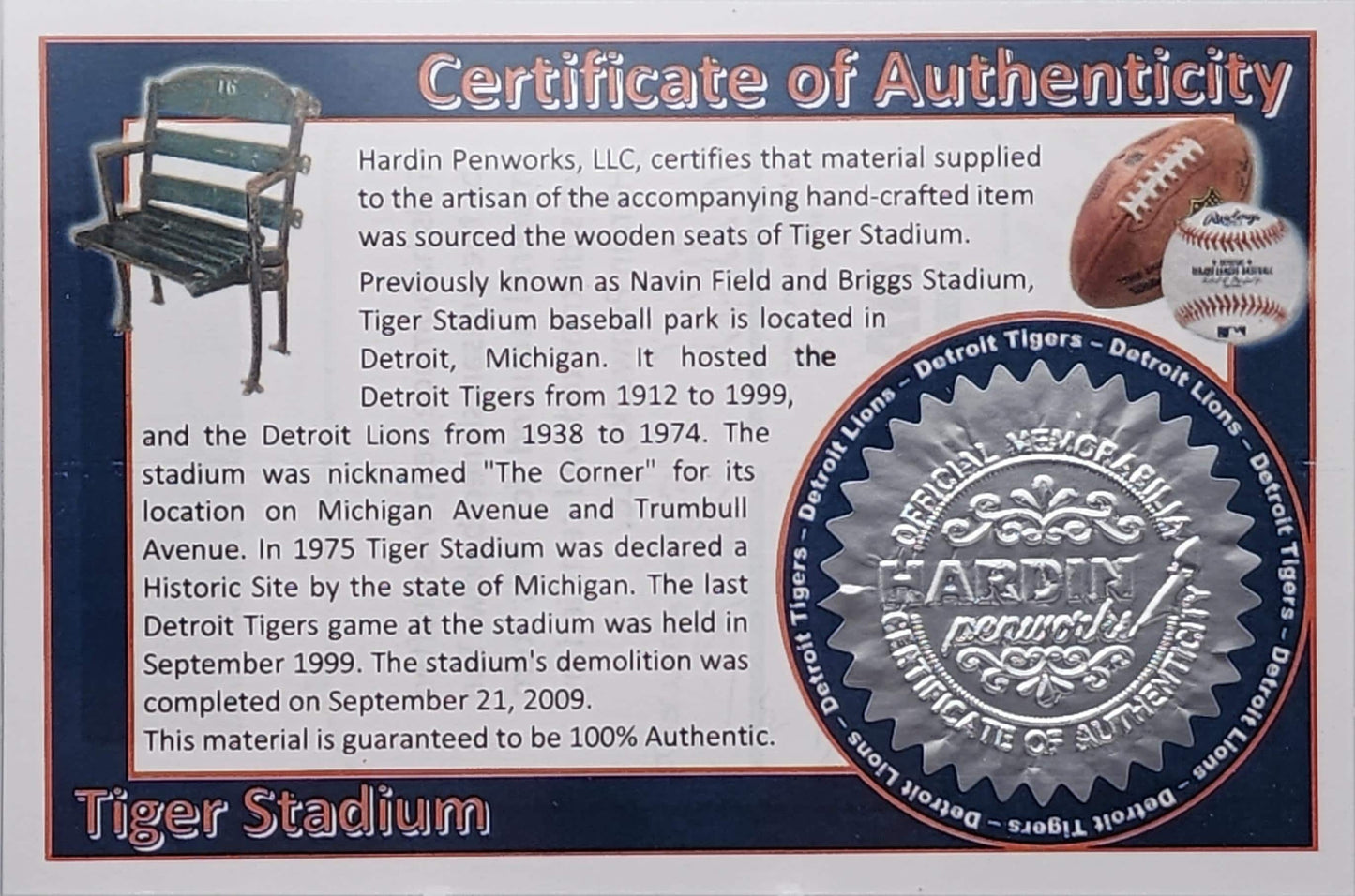 Detroit Tigers Pen – Made from Tiger Stadium Seating · Baseball Kit Bolt-Action Pen · MLB Collectible Tigers Fan Gift