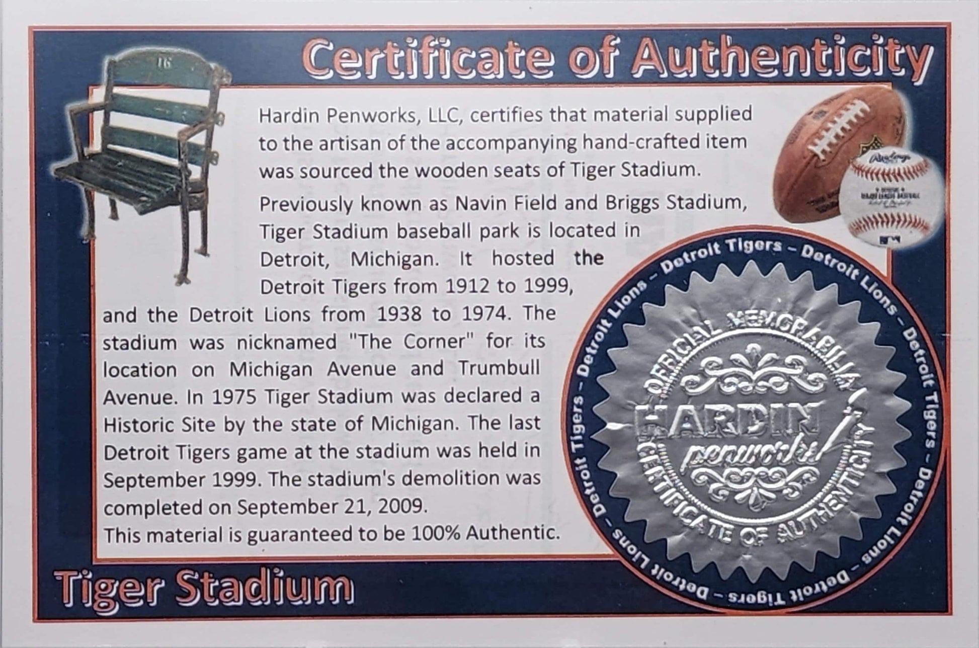 Detroit Tigers Pen – Made from Tiger Stadium Seating · Baseball Kit Bolt-Action Pen · MLB Collectible Tigers Fan Gift