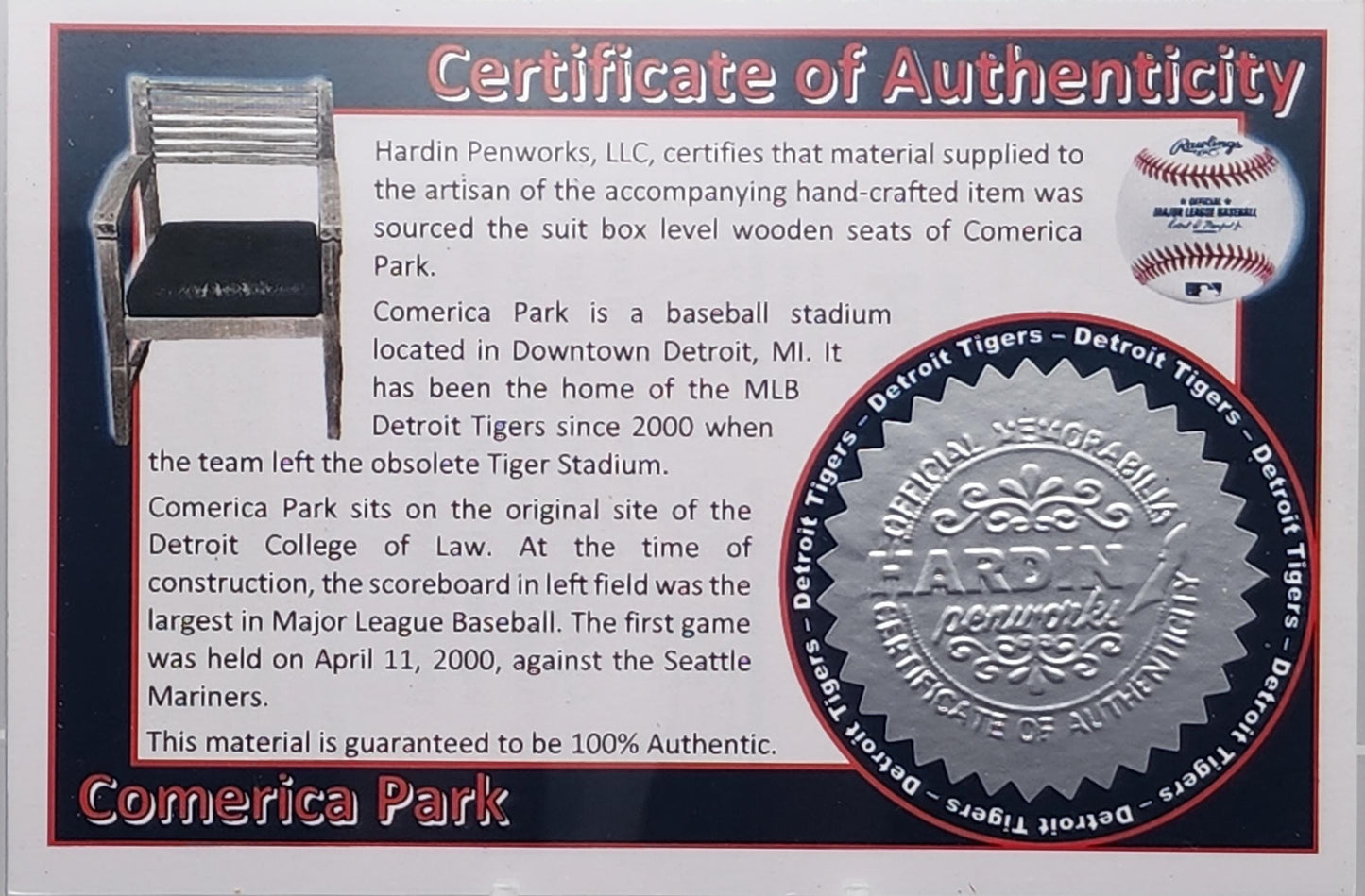 Detroit Tigers Comerica Park | Detroit Tigers Souvenir Pen | Stadium Seat Pen | Baseball | Collectible | MLB | | Tigers Fan Gift