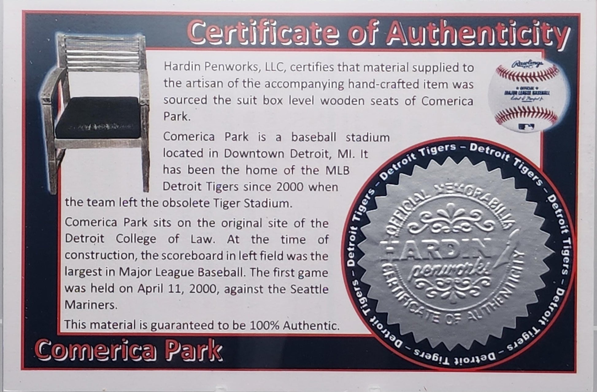 Detroit Tigers Comerica Park | Detroit Tigers Souvenir Pen | Stadium Seat Pen | Baseball | Collectible | MLB | | Tigers Fan Gift