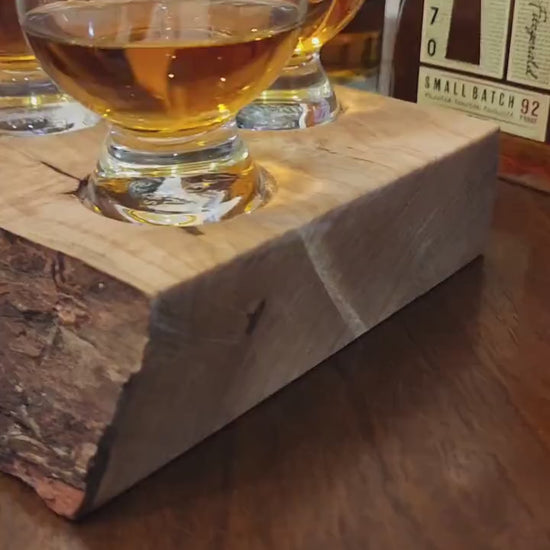 Whiskey Flight • Live Edge Maple • Handmade Hardwood • Bourbon Tasting Tray • Bar Gift