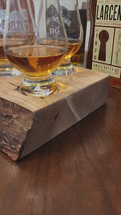 Whiskey Flight • Live Edge Maple • Handmade Hardwood • Bourbon Tasting Tray • Bar Gift