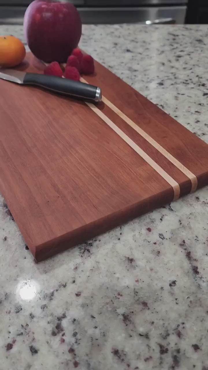 Cherry Cutting Board • Maple Accent • Handmade Hardwood • Kitchen Gift • Chef Board • Rustic Utility • 467 Woodworking