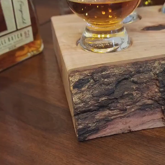 Whiskey Flight • Live Edge Maple • Handmade Hardwood • Bourbon Tasting Tray • Bar Gift