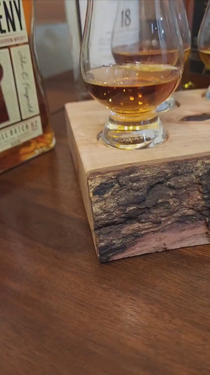 Whiskey Flight • Live Edge Maple • Handmade Hardwood • Bourbon Tasting Tray • Bar Gift